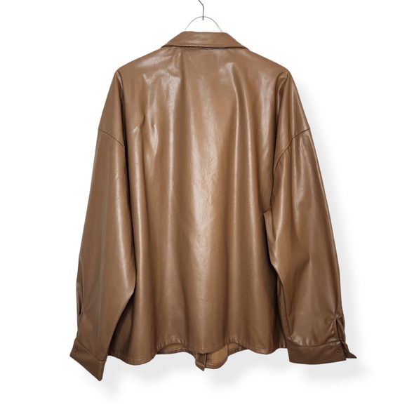 PrettyLittleThing NWT PU Brown Oversized Shirt Jacket Plus Size 1X Fall Casual - Picture 4 of 8
